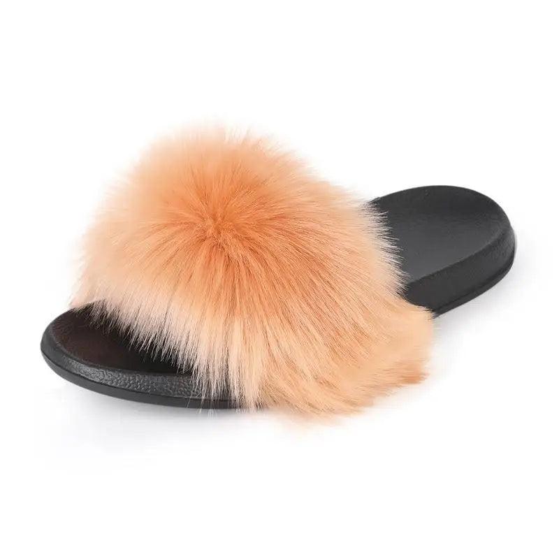 Cute Fluffy Ladies Indoor Warm Slippers Furry Luxury Flip Flops Women's Fashion Flat Soft Flip Flops