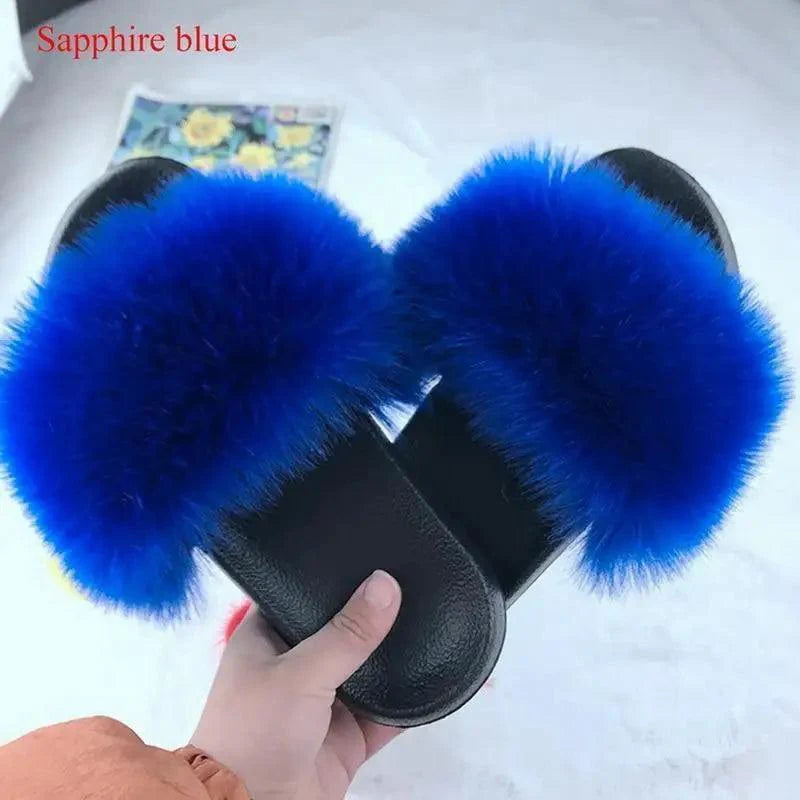 Cute Fluffy Ladies Indoor Warm Slippers Furry Luxury Flip Flops Women's Fashion Flat Soft Flip Flops