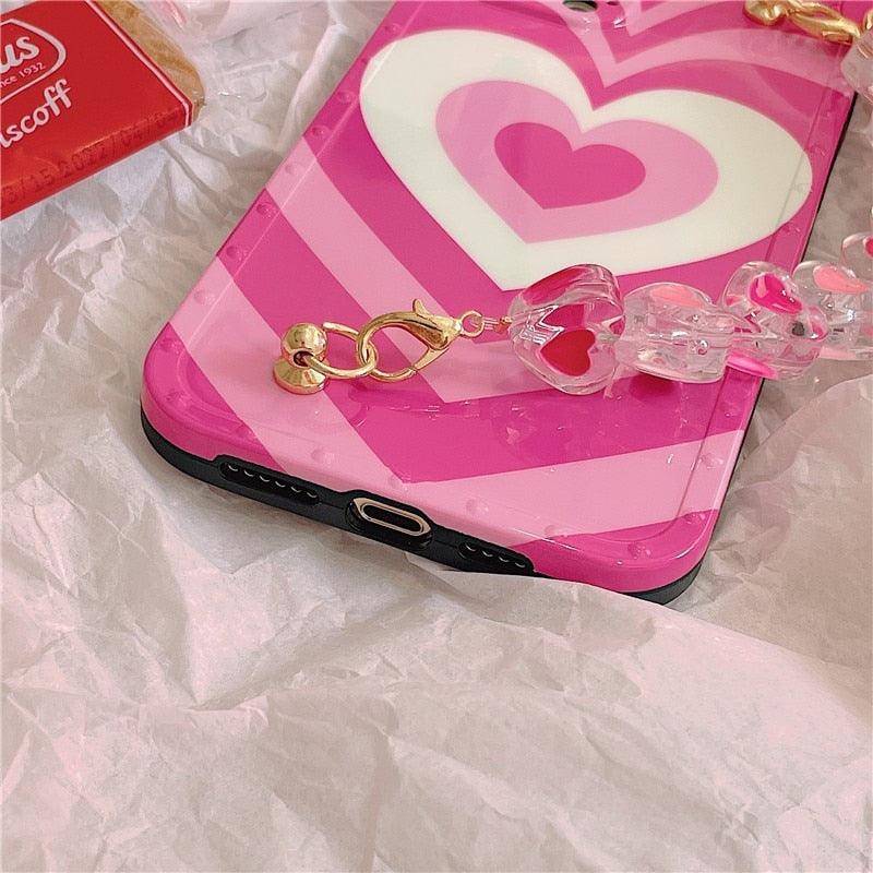 Cute Heart Chain Cute Case Luxury 3D Love Heart Wristband Girl Soft Case For iPhone 14 13 11 12 Pro Max 7 8 Plus Xr X Xs Silicone Phone Cover Cute Case Luxury Hearts Case Camera Cover Protective Soft Slim Girly Case Designed for iPhone