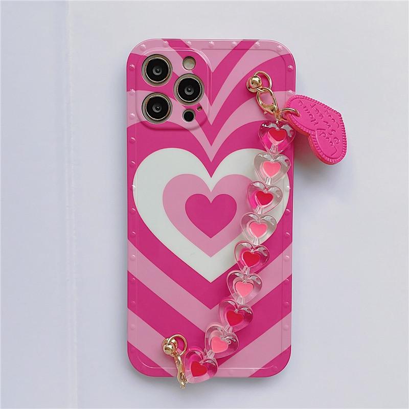 Cute Heart Chain Cute Case Luxury 3D Love Heart Wristband Girl Soft Case For iPhone 14 13 11 12 Pro Max 7 8 Plus Xr X Xs Silicone Phone Cover Cute Case Luxury Hearts Case Camera Cover Protective Soft Slim Girly Case Designed for iPhone