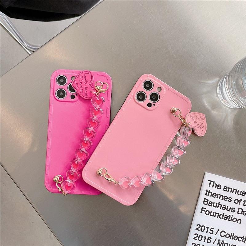 Cute Heart Chain Cute Case Luxury 3D Love Heart Wristband Girl Soft Case For iPhone 14 13 11 12 Pro Max 7 8 Plus Xr X Xs Silicone Phone Cover Cute Case Luxury Hearts Case Camera Cover Protective Soft Slim Girly Case Designed for iPhone