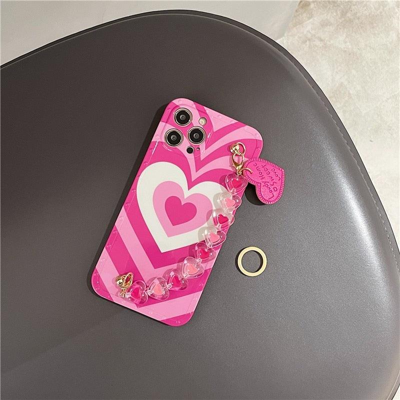 Cute Heart Chain Cute Case Luxury 3D Love Heart Wristband Girl Soft Case For iPhone 14 13 11 12 Pro Max 7 8 Plus Xr X Xs Silicone Phone Cover Cute Case Luxury Hearts Case Camera Cover Protective Soft Slim Girly Case Designed for iPhone