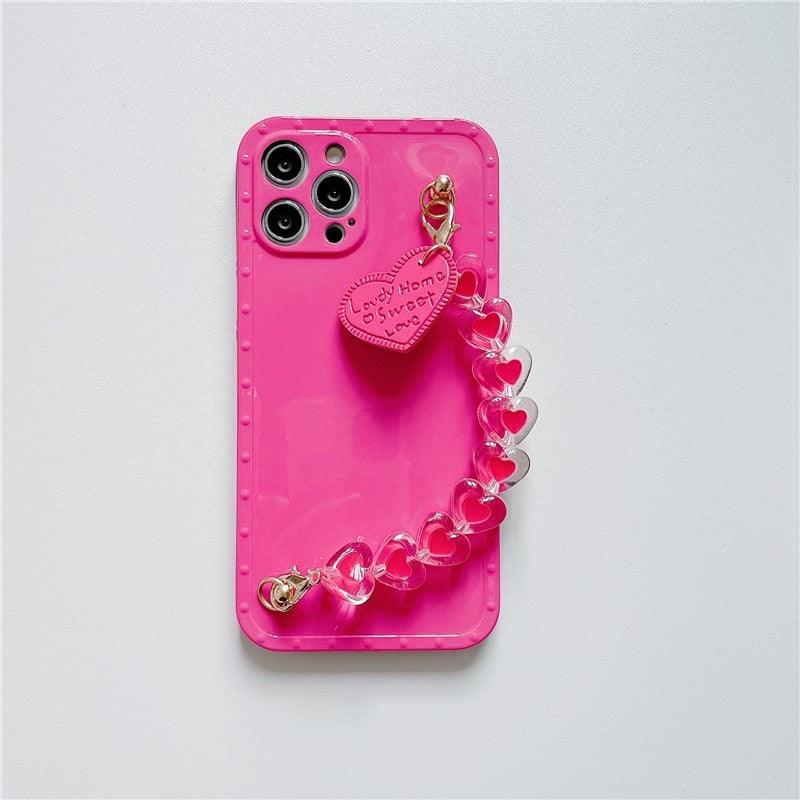 Cute Heart Chain Cute Case Luxury 3D Love Heart Wristband Girl Soft Case For iPhone 14 13 11 12 Pro Max 7 8 Plus Xr X Xs Silicone Phone Cover Cute Case Luxury Hearts Case Camera Cover Protective Soft Slim Girly Case Designed for iPhone