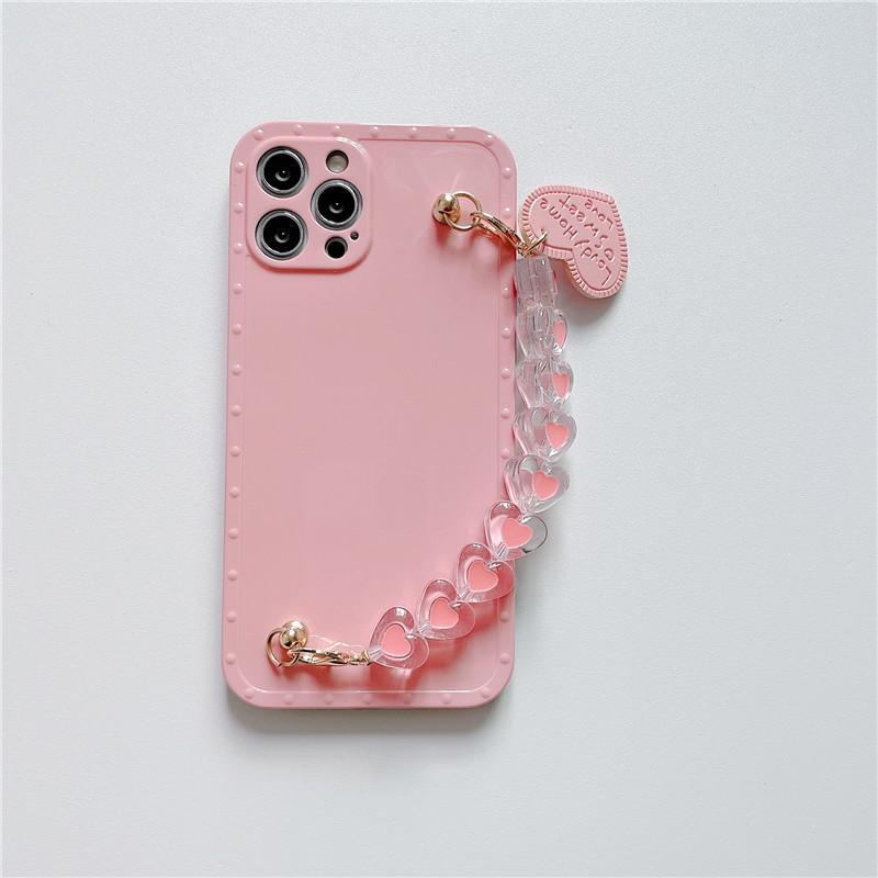 Cute Heart Chain Cute Case Luxury 3D Love Heart Wristband Girl Soft Case For iPhone 14 13 11 12 Pro Max 7 8 Plus Xr X Xs Silicone Phone Cover Cute Case Luxury Hearts Case Camera Cover Protective Soft Slim Girly Case Designed for iPhone