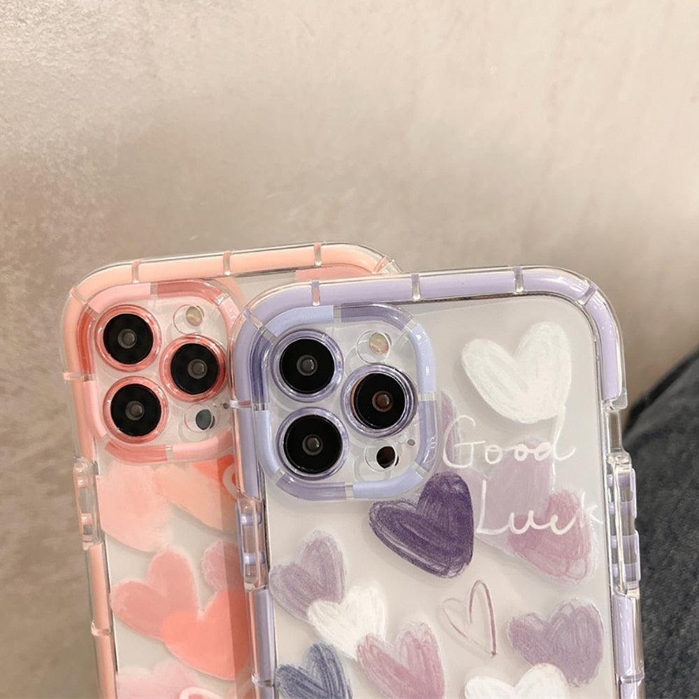 Cute Love Heart Soft Shockproof Bumper Transparent Phone Case For iPhone 12 13 Pro Max Silicone Back Cover Case Cute Side Small Pattern for Women Girls Soft Silicone Shockproof Protective Cover