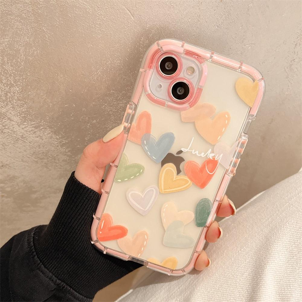 Cute Love Heart Soft Shockproof Bumper Transparent Phone Case For iPhone 12 13 Pro Max Silicone Back Cover Case Cute Side Small Pattern for Women Girls Soft Silicone Shockproof Protective Cover