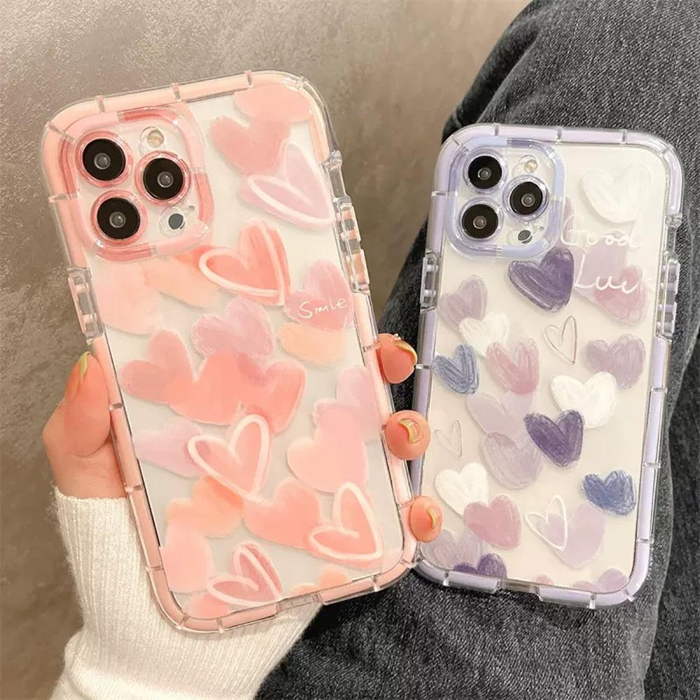 Cute Love Heart Soft Shockproof Bumper Transparent Phone Case For iPhone 12 13 Pro Max Silicone Back Cover Case Cute Side Small Pattern for Women Girls Soft Silicone Shockproof Protective Cover