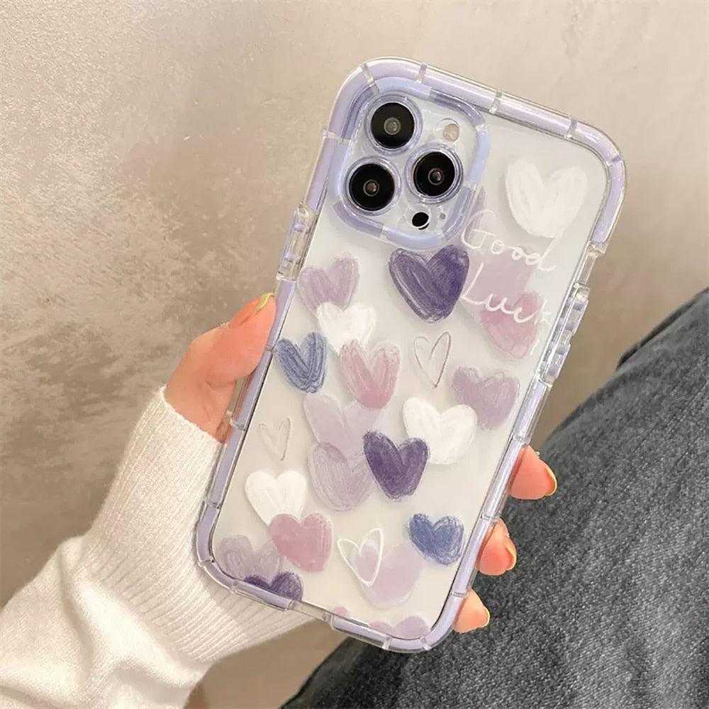 Cute Love Heart Soft Shockproof Bumper Transparent Phone Case For iPhone 12 13 Pro Max Silicone Back Cover Case Cute Side Small Pattern for Women Girls Soft Silicone Shockproof Protective Cover