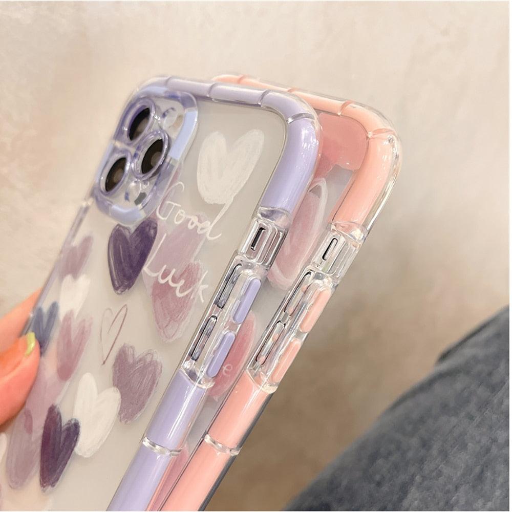 Cute Love Heart Soft Shockproof Bumper Transparent Phone Case For iPhone 12 13 Pro Max Silicone Back Cover Case Cute Side Small Pattern for Women Girls Soft Silicone Shockproof Protective Cover