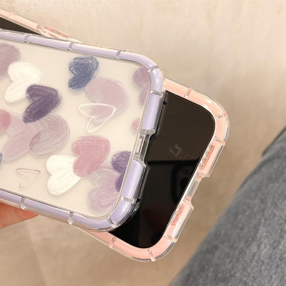 Cute Love Heart Soft Shockproof Bumper Transparent Phone Case For iPhone 12 13 Pro Max Silicone Back Cover Case Cute Side Small Pattern for Women Girls Soft Silicone Shockproof Protective Cover