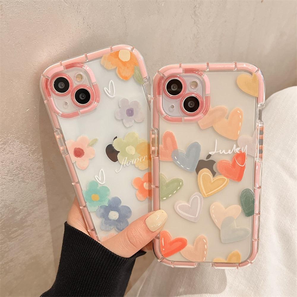 Cute Love Heart Soft Shockproof Bumper Transparent Phone Case For iPhone 12 13 Pro Max Silicone Back Cover Case Cute Side Small Pattern for Women Girls Soft Silicone Shockproof Protective Cover