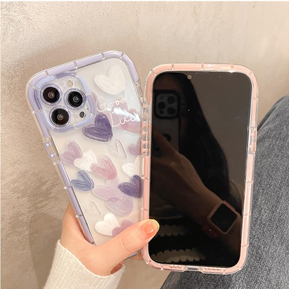 Cute Love Heart Soft Shockproof Bumper Transparent Phone Case For iPhone 12 13 Pro Max Silicone Back Cover Case Cute Side Small Pattern for Women Girls Soft Silicone Shockproof Protective Cover