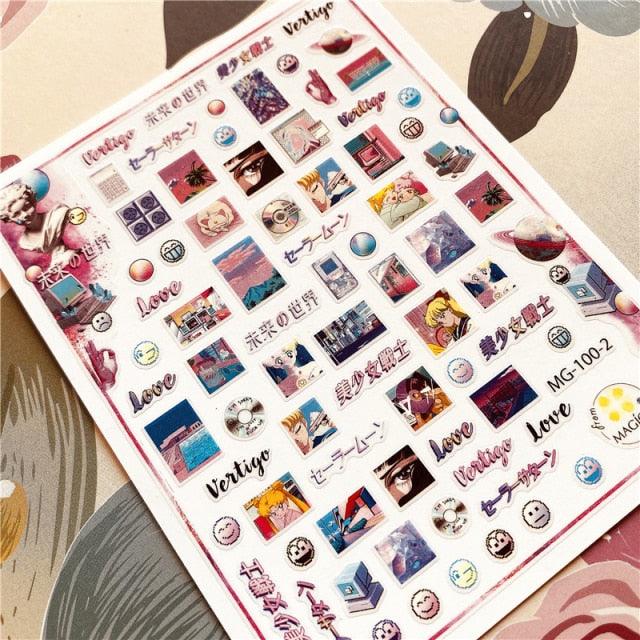 Cute rabbit Cute cat Japanese Justice Girl 3D Back Glue Nail Sticker Nail Decoration Nail Art Nail Ornament Self Adhesive Nail Decals for Nail Art Decoration Including Hearts Stars Letters Bowknot Leaves Flowers Plants Fruits Butterflies for Woman
