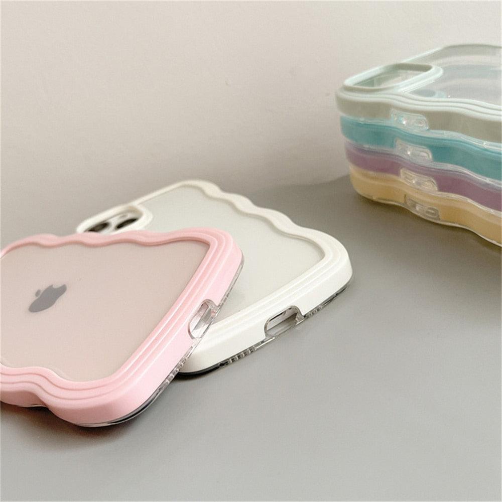 Cute Transparent Curly Wave Phone Case For iPhone 14Pro 13 12 11 Pro Max X XR XS Max Candy Color Shockproof Clear Hard Cover Shockproof Popular Wavy Stylish Phone Case