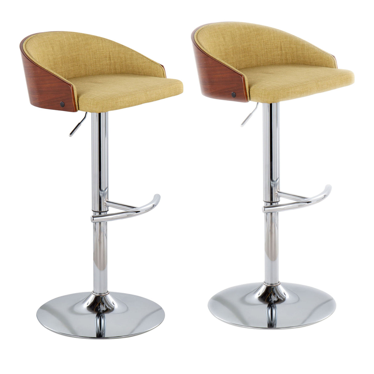 Shiraz - Mid-Century Modern Adjustable Barstool With Swivel (Set of 2) - Walnut / Green by Couch.com