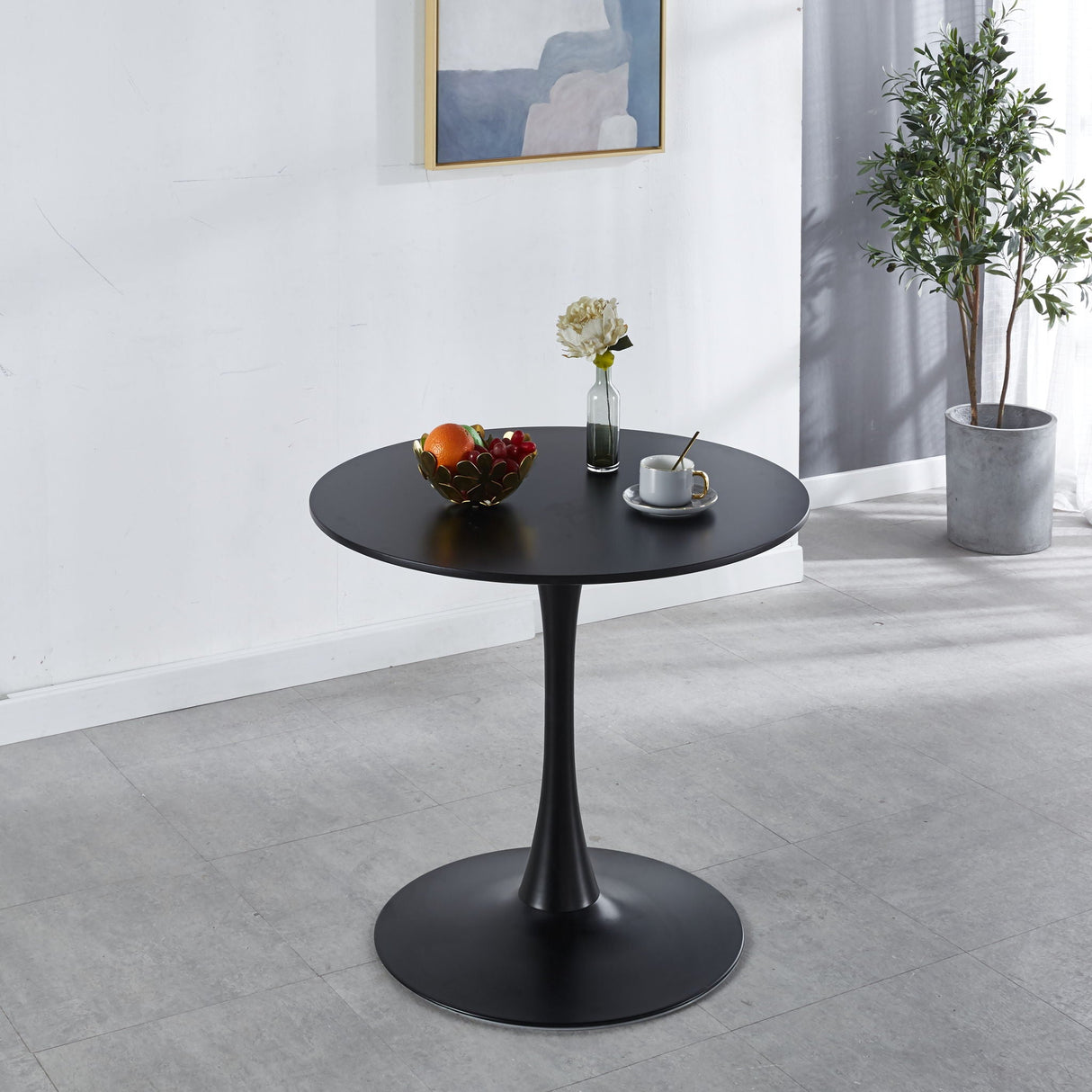 31.5" Tulip Table Mid-Century Dining Table For 2-4 People With Round MDF Table Top, Pedestal Dining Table, End Table Leisure Coffee Table - Black by Couch.com
