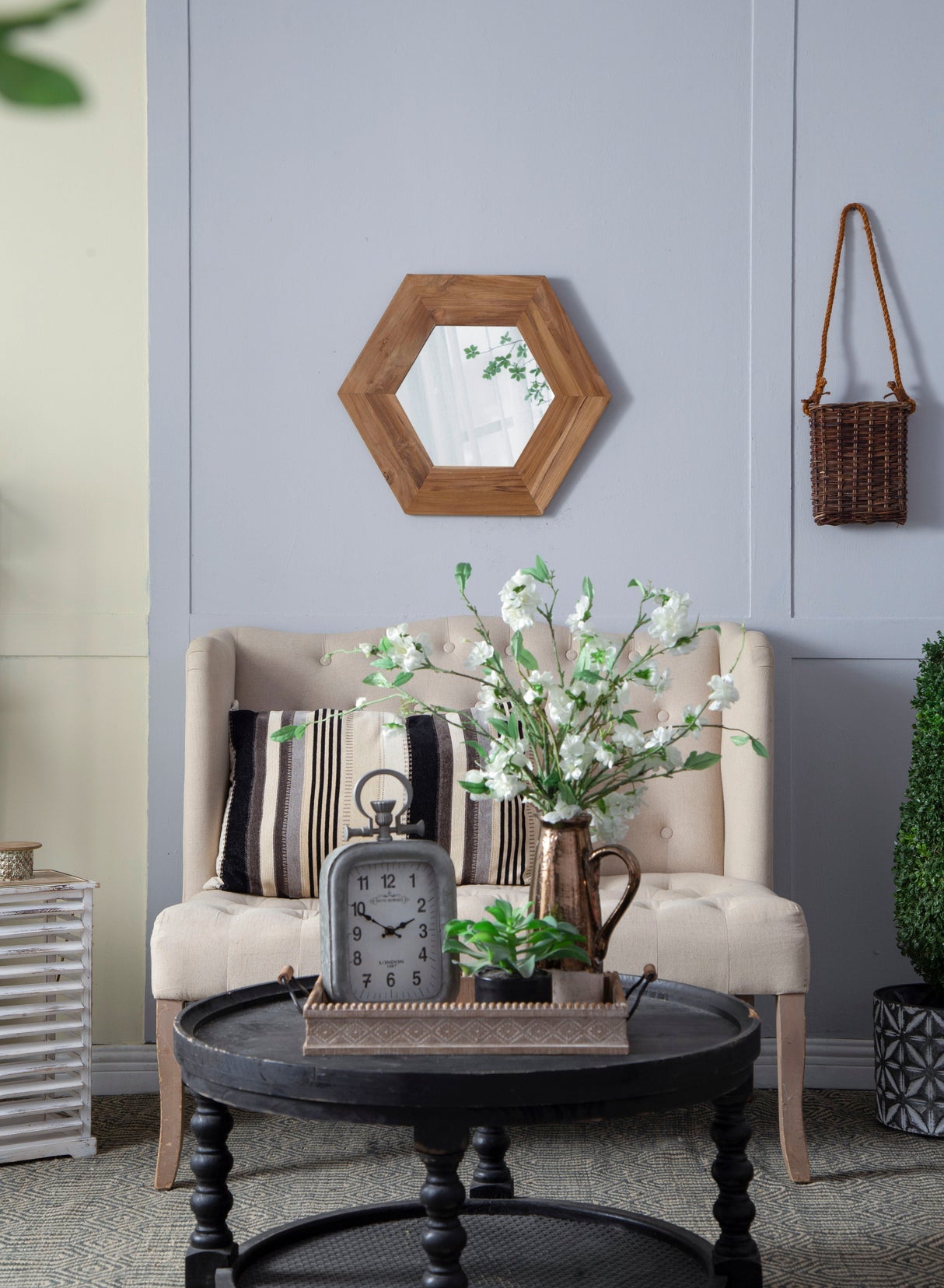 Hexagon Mirror With Natural Wood Frame, Wall Decor For Living Room Bathroom Hallway by Couch.com
