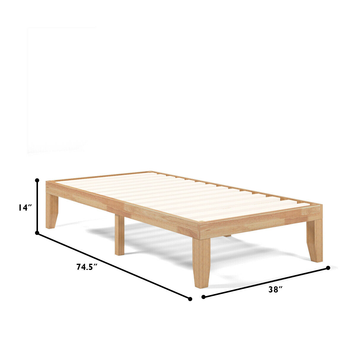 Twin Size 14 Inch Wooden Slats Bed Mattress Frame-Brown