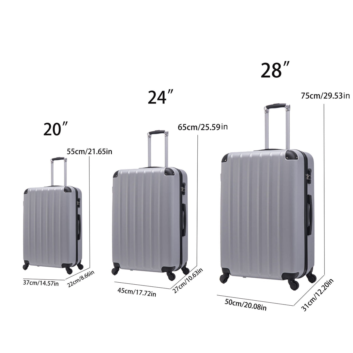 3 Piece Hard Luggage Set With Universal Wheels And Luggage Password Lock, 20 / 24 / 28" by Couch.com