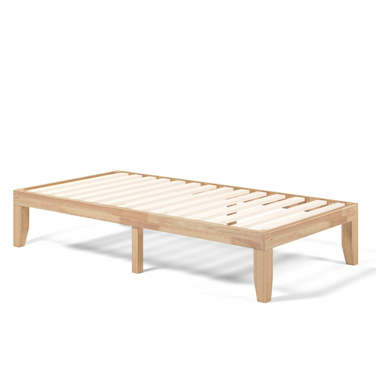 Twin Size 14 Inch Wooden Slats Bed Mattress Frame-Brown