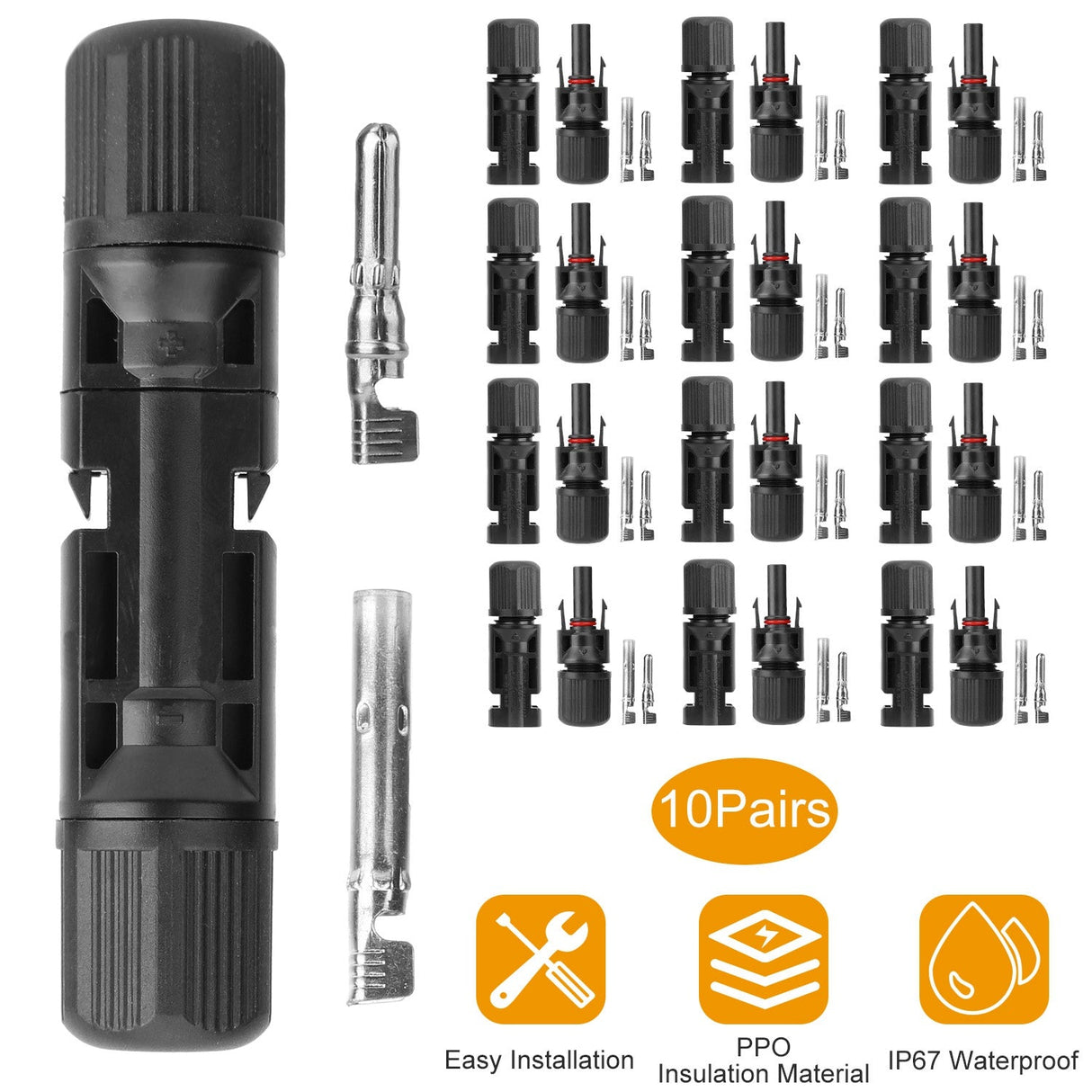 10 Pairs Solar Panel Connectors Adapter Male/Female by DirectDeals