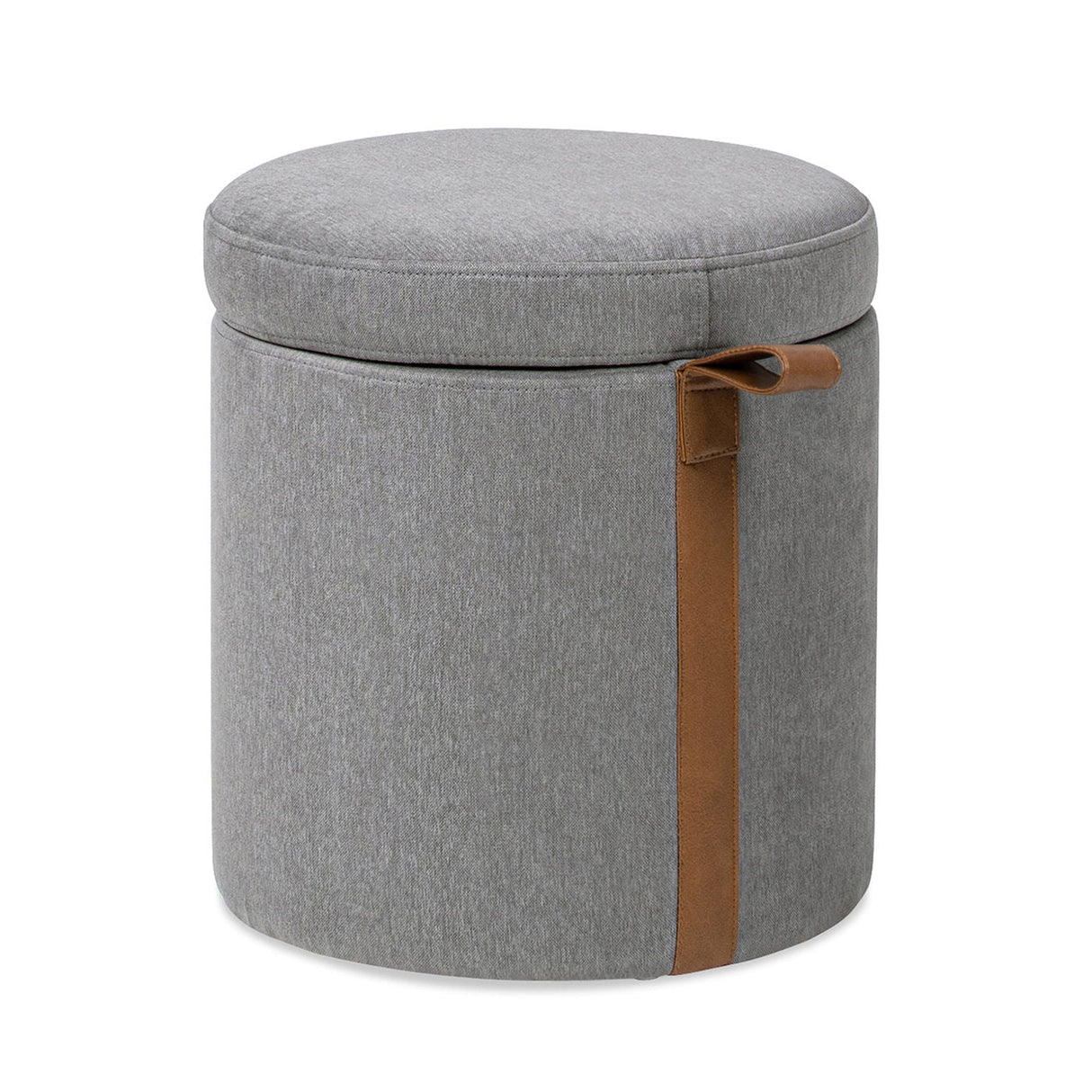 Brandy - Round Upholstered Storage Ottoman With Leather Accent by Couch.com