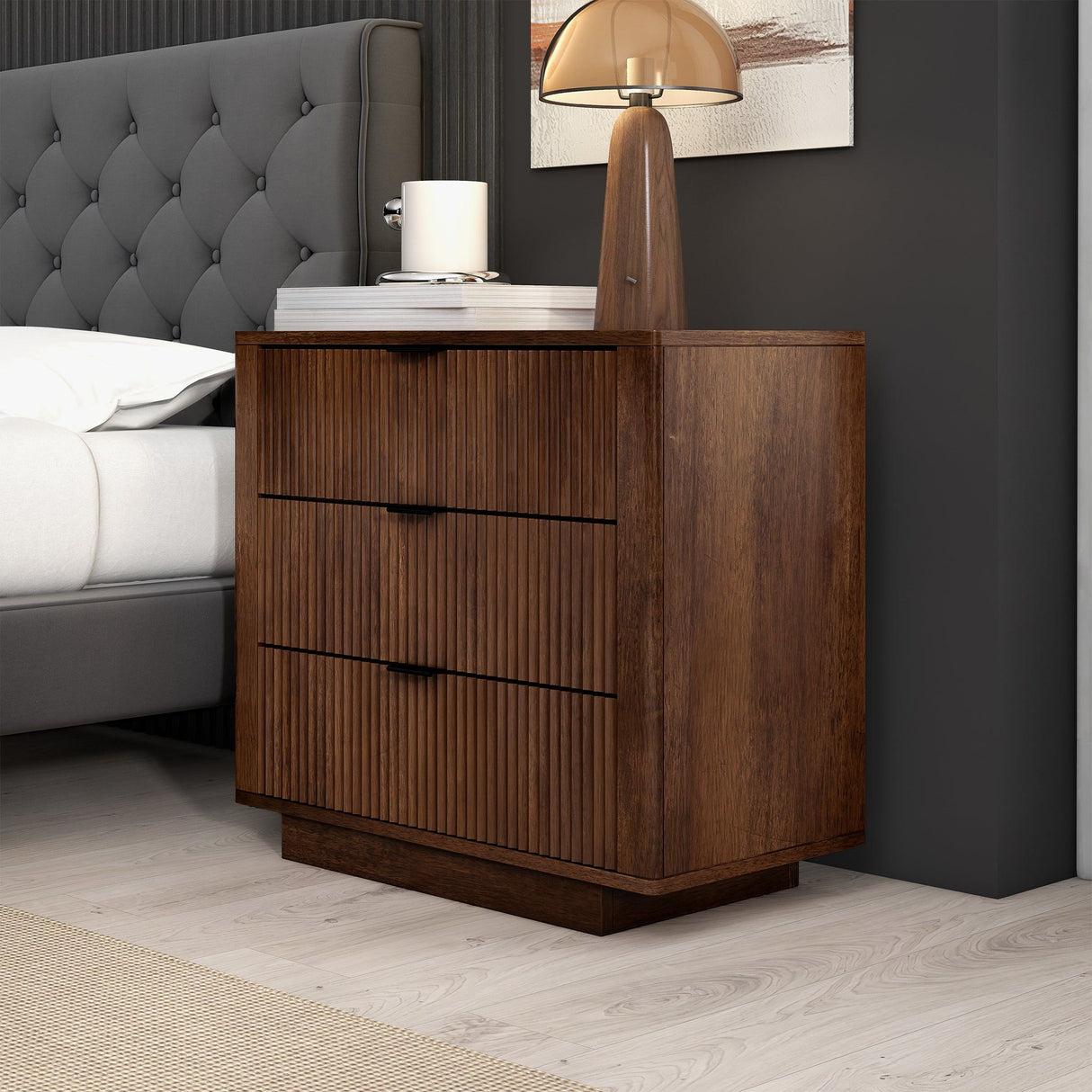 Lola - Nightstand 3 Drawer - Brown / Walnut by Couch.com