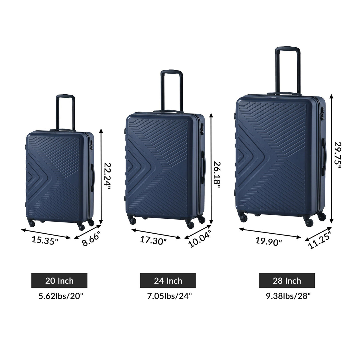 3 Piece Luggage Sets Lightweight Suitcase With Two Hooks, Spinner Wheels, Tsa Lock, Durable Hard Shell by Couch.com