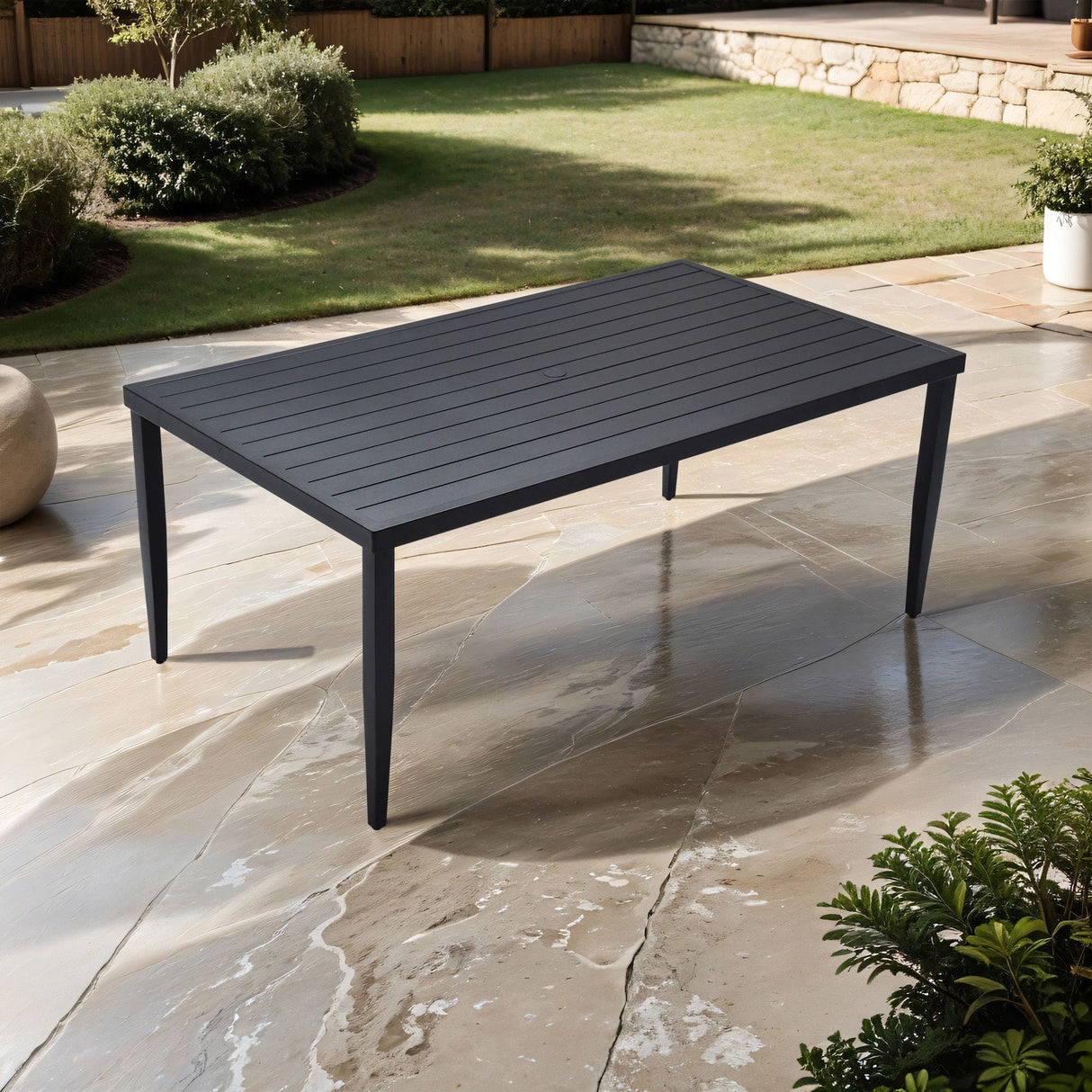 Outdoor Patio Rectangle Dining Table With Tapered Feet & Umbrella Hole by Couch.com