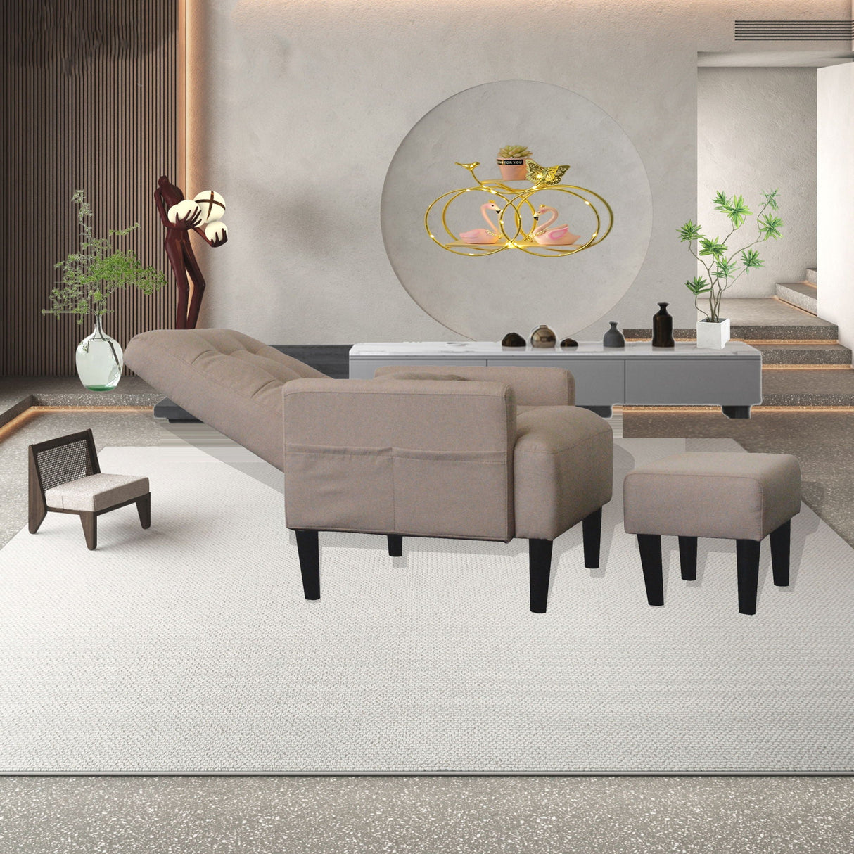 Living Room Sofa Single Chair And Ottoman, Modern Multi-Function Fabric Living Room Sofa Lounge Chair Bed And Stool. Soft Leisure Single Chair Adjustable Into 5 Angles With Sofa Bed by Couch.com