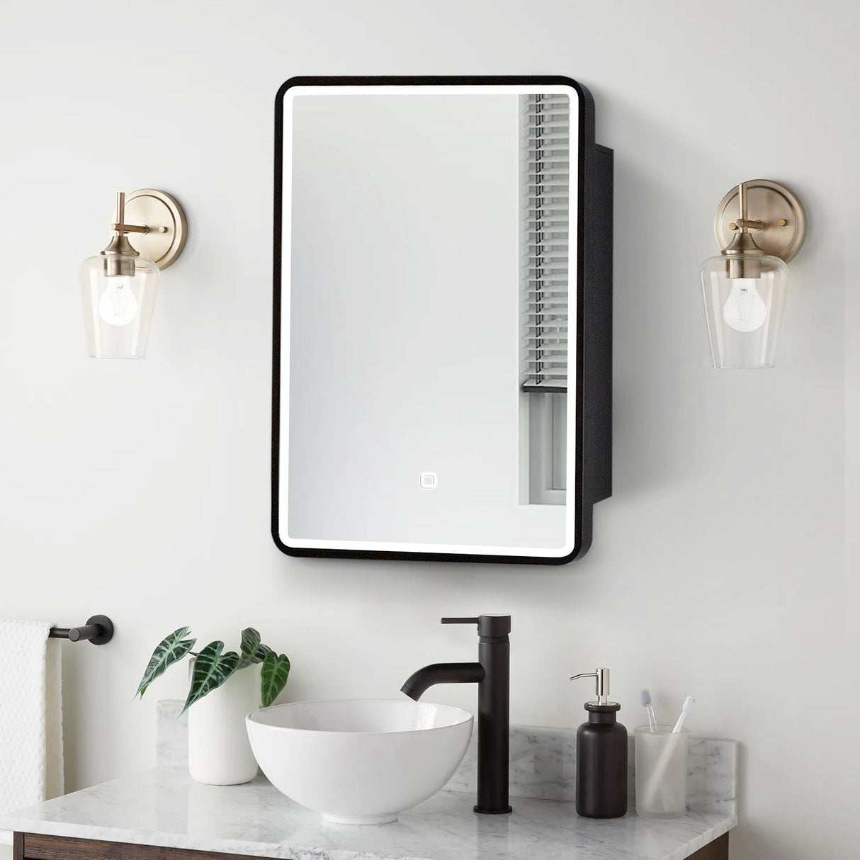 24X30" Led Black Framed Wall Mount Medicine Cabinet With Mirror Anti - Fog Function 3 Colors With Light - Black by Couch.com