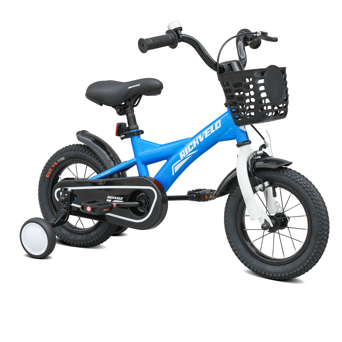 A1601 Kids Bike, 12 14 16 Inch Children Bicycle with Training Wheels, Front V-Brake & Coaster Brake, Basket, for Boys Age 3-7 Years Old