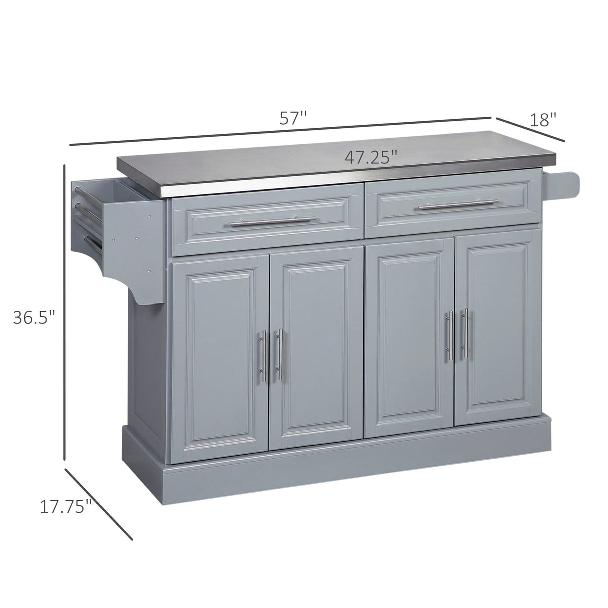 Homcom - Rolling Kitchen Island With Storage, Portable Kitchen Cart With Stainless Steel Top, 2 Drawers, Spice, Knife And Towel Rack And Cabinets by Couch.com