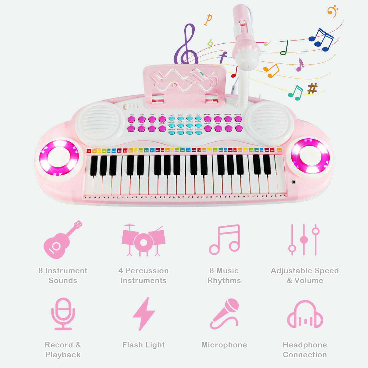 Multifunctional 37 Electric Keyboard Piano with Microphone-Blue
