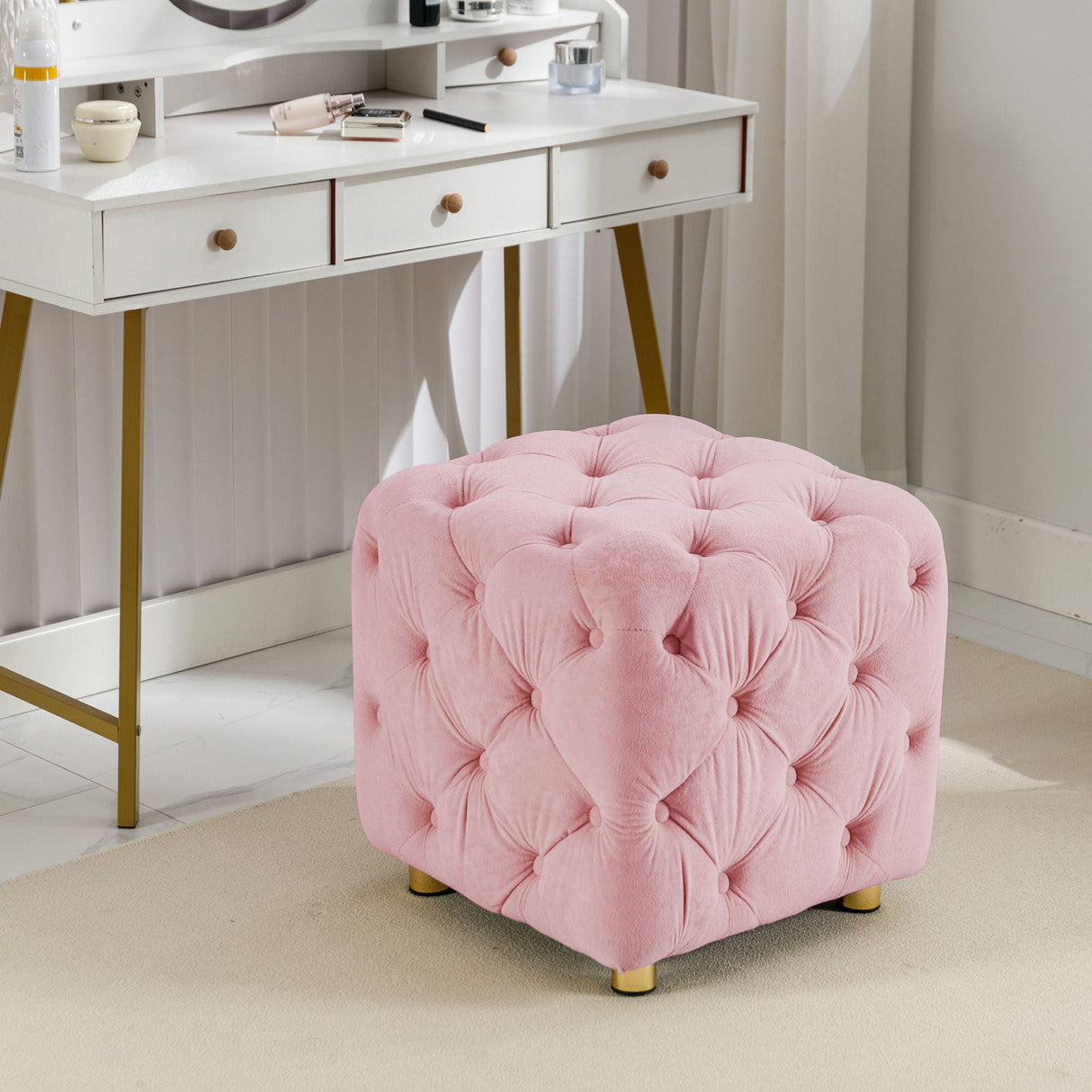 Modern Velvet Upholstered Ottoman, Exquisite Small End Table, Soft Foot Stool, Dressing Makeup Chair, Comfortable Seat For Living Room, Bedroom, Entrance by Couch.com