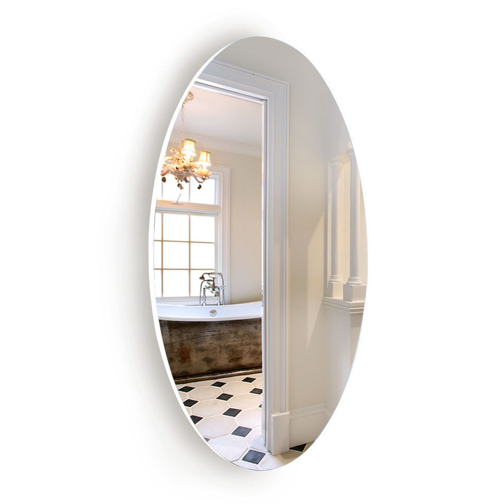 Frameless Beveled Wall Mounted Bathroom Mirror, Hd Makeup Mirror, Round Mirror - White by Couch.com