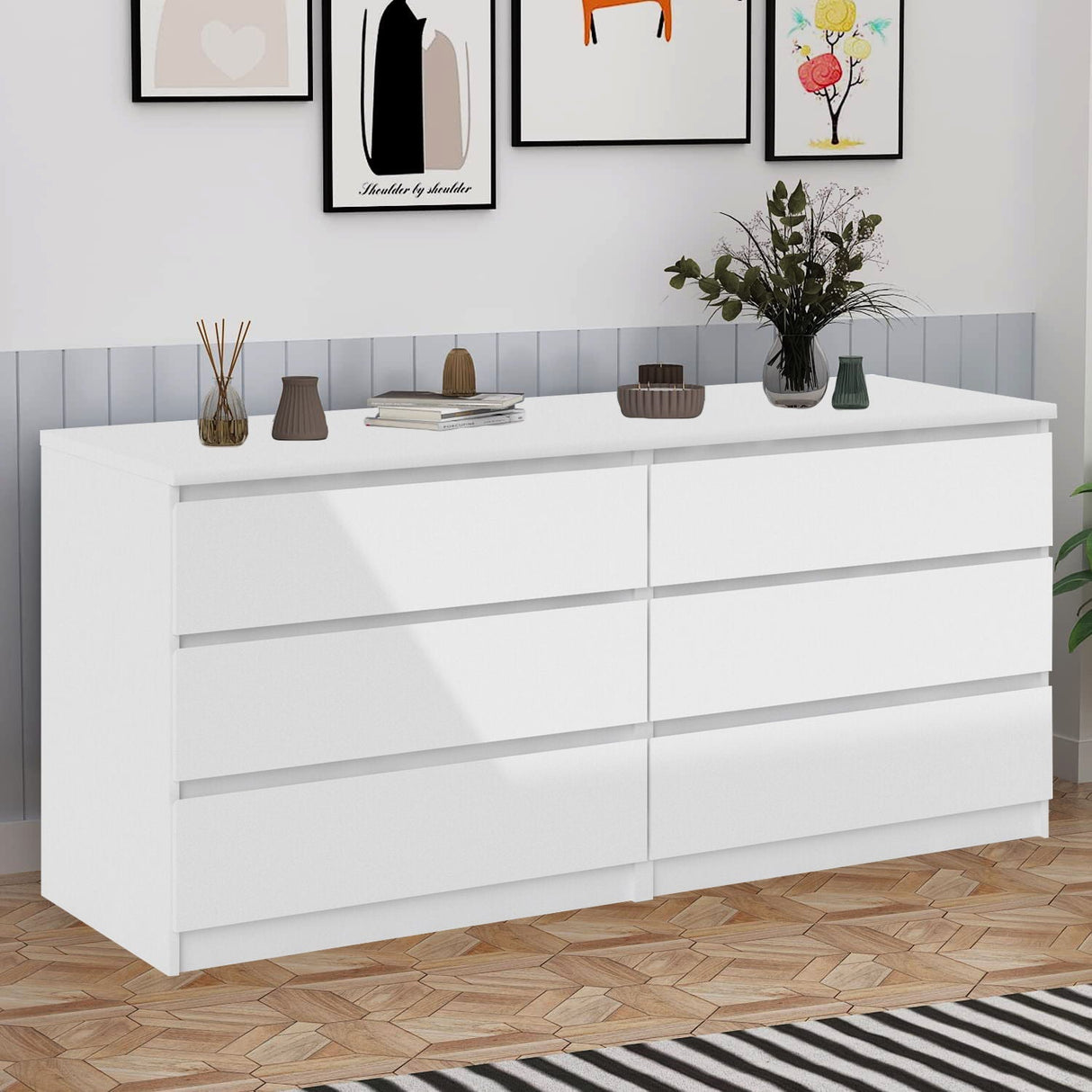 Couch.com 6 Drawer Double Dresser For Bedroom Living Room Hallway White, with Storage, Wood Construction, White Finish by Couch.com