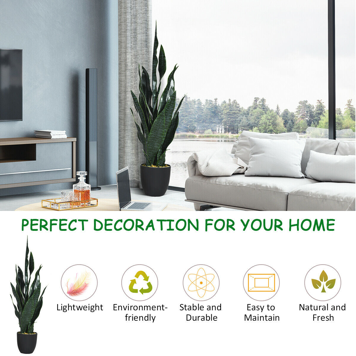 35.5 Inch Indoor-Outdoor Artificial Fake Snake Plant