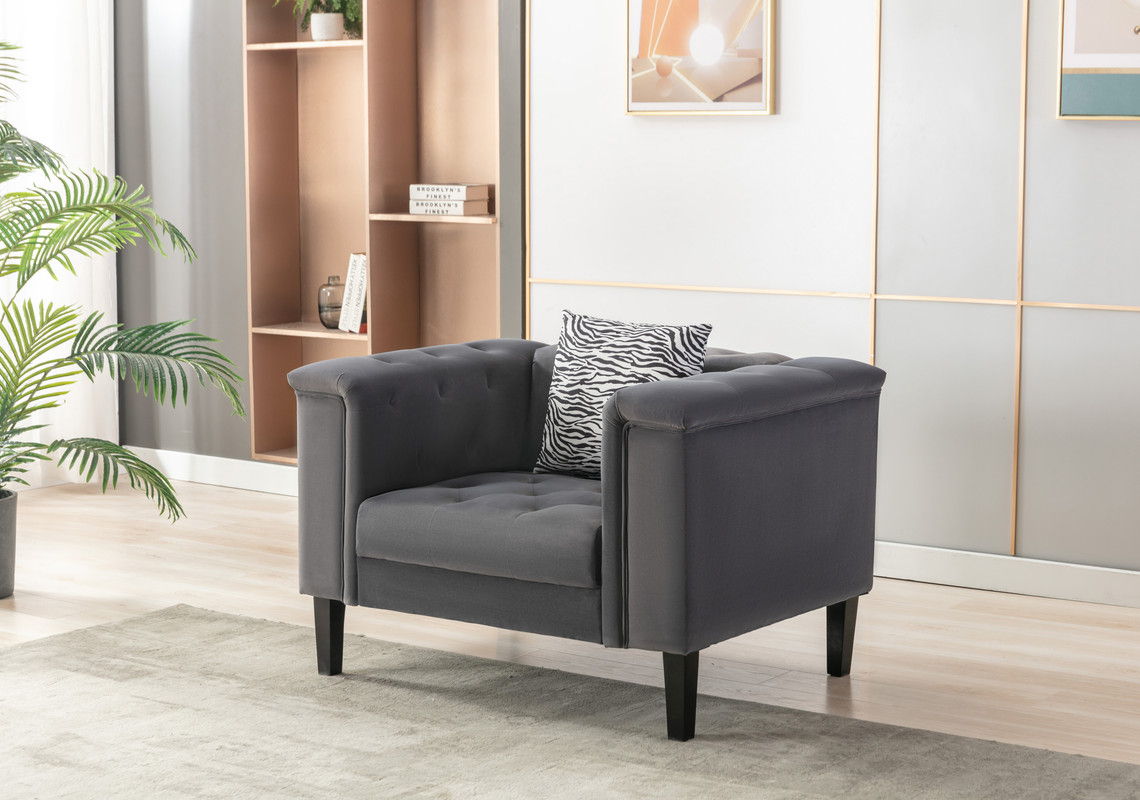 Mary - Velvet Tufted Chair With 1 Accent Pillow - Dark Gray by Couch.com