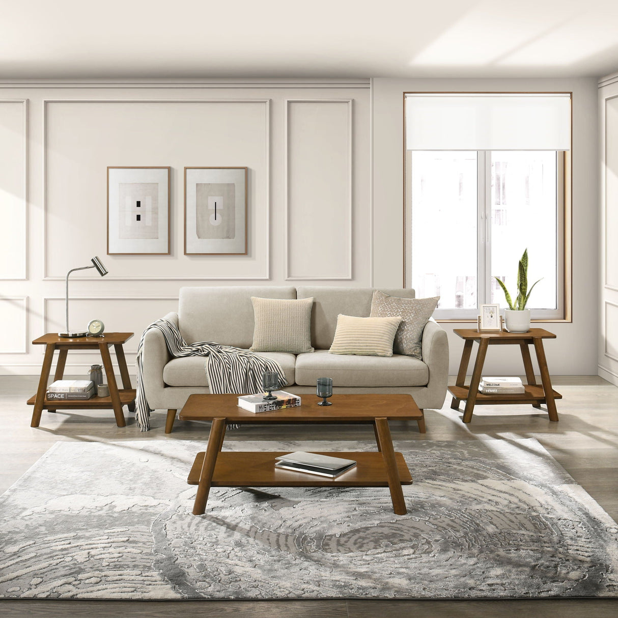 Metz - Mid-Century Modern Wood Shelf 3 Piece Coffee Table Set - Walnut by Couch.com