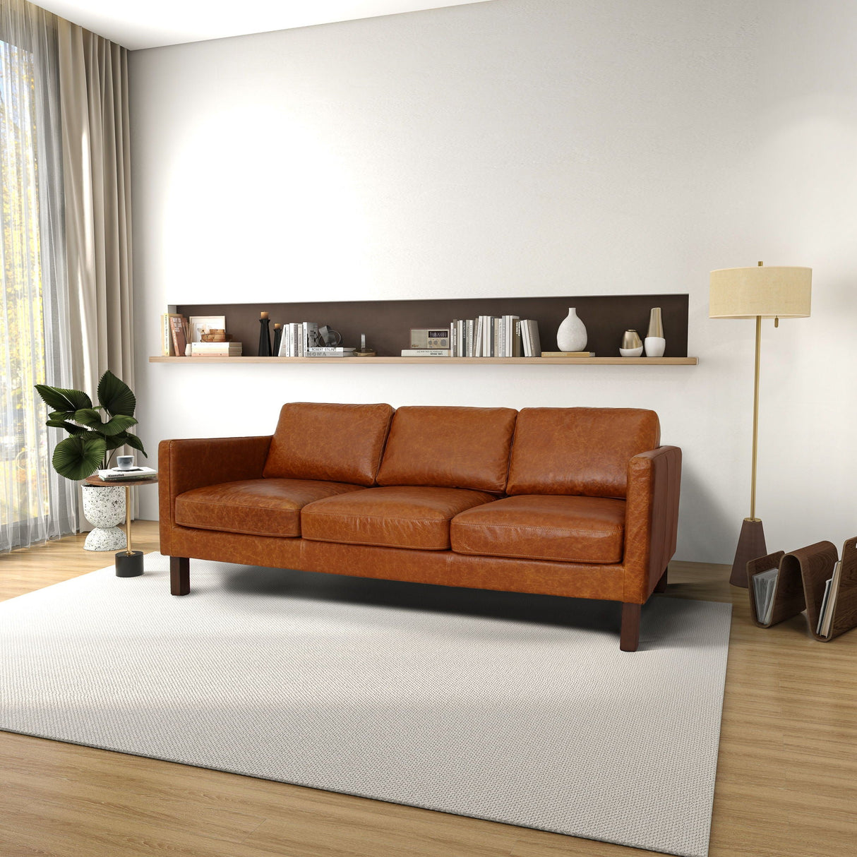 Couch.com Memphis Waxy Sofa Cognac, Durable Design, Leather Construction, Light Brown Finish by Couch.com