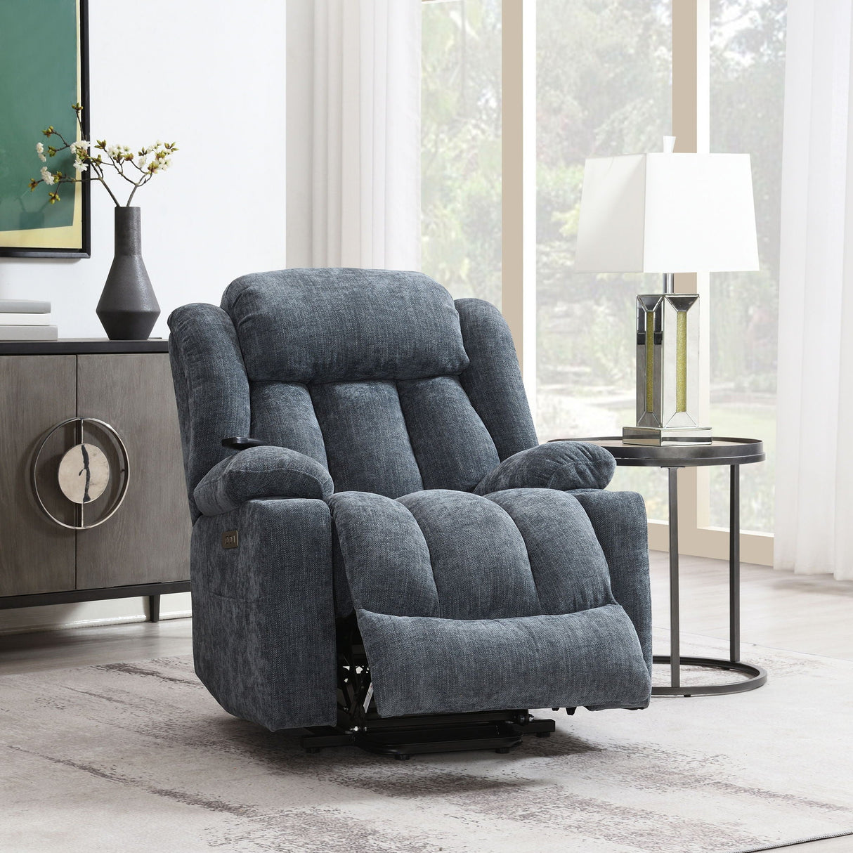 Power Motion Recliner With Lift Heating Massage Function - Blue