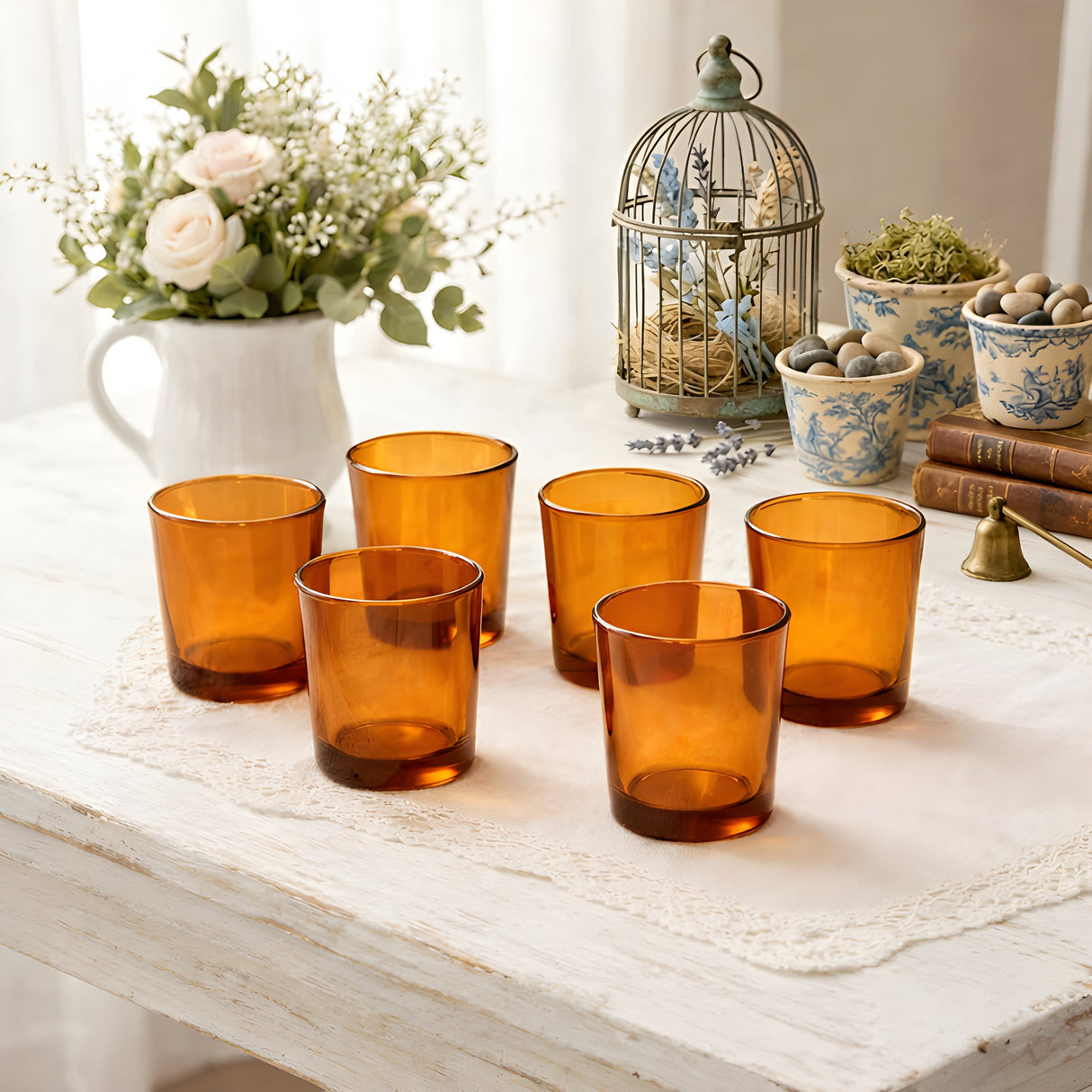Amber Glass Votive Candle Holder