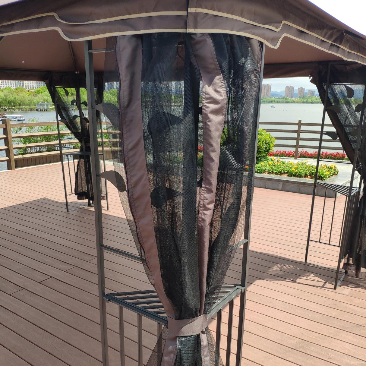 13 x 10 ft Patio Gazebo Tent with Ventilated Double Roof and Mosquito Net