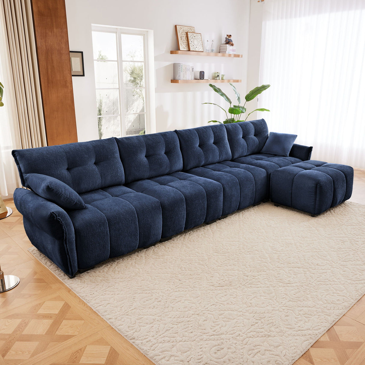 Elegant Sofa Set With Ottoman And Pillows, Textured Chenille, High Resilience Cushions by Couch.com