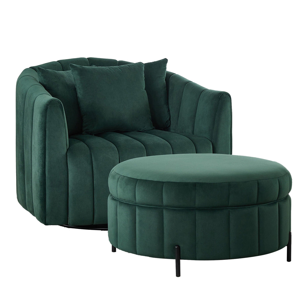 Oversized Velvet Swivel Barrel Accent Chair And Ottoman Set With Storage by Couch.com