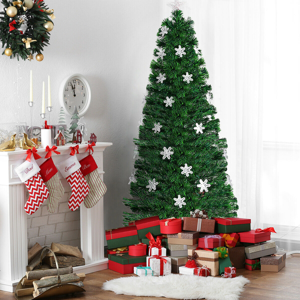 LED Optic Artificial Christmas Tree with Snowflakes-6 Feet