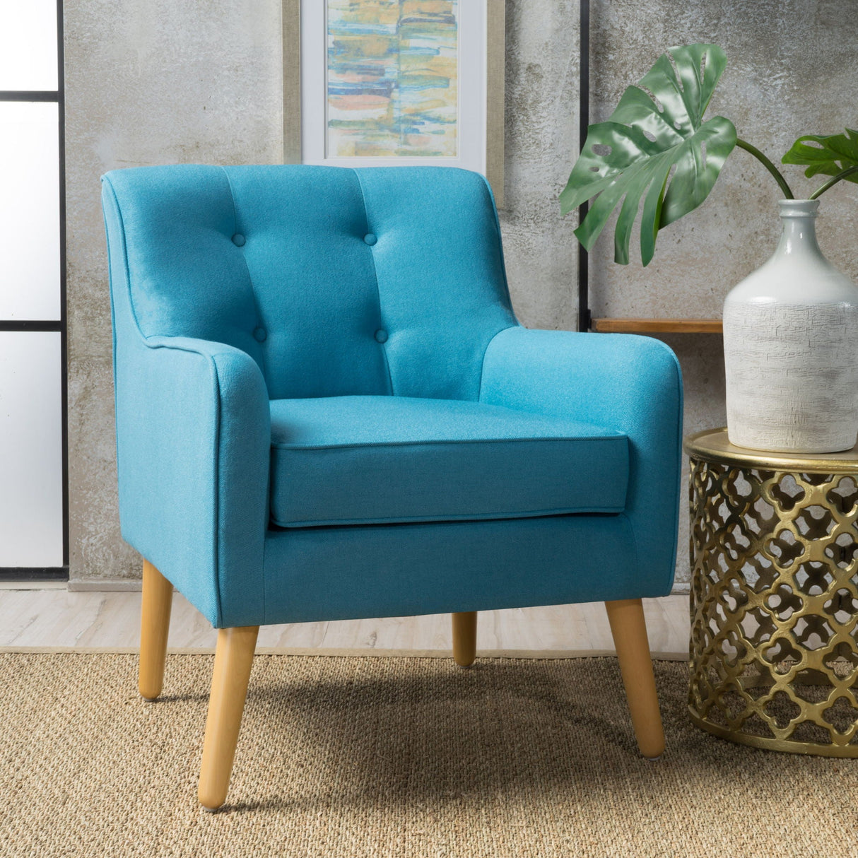 Modern Arm Chair With Tufted Back And Wooden Legs by Couch.com