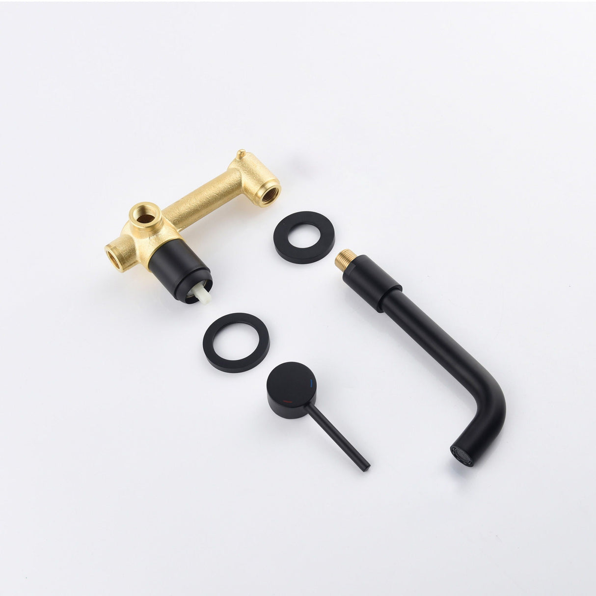 Modern Wall Mount Single Handle Bathroom Sink Faucet, Curved Spout - Matte Black Brass by Couch.com