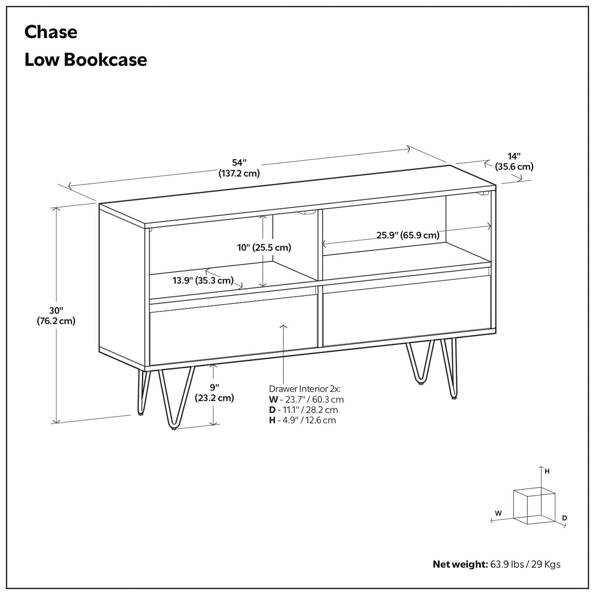 Chase - Low Bookcase - Rustic Natural Aged Brown
